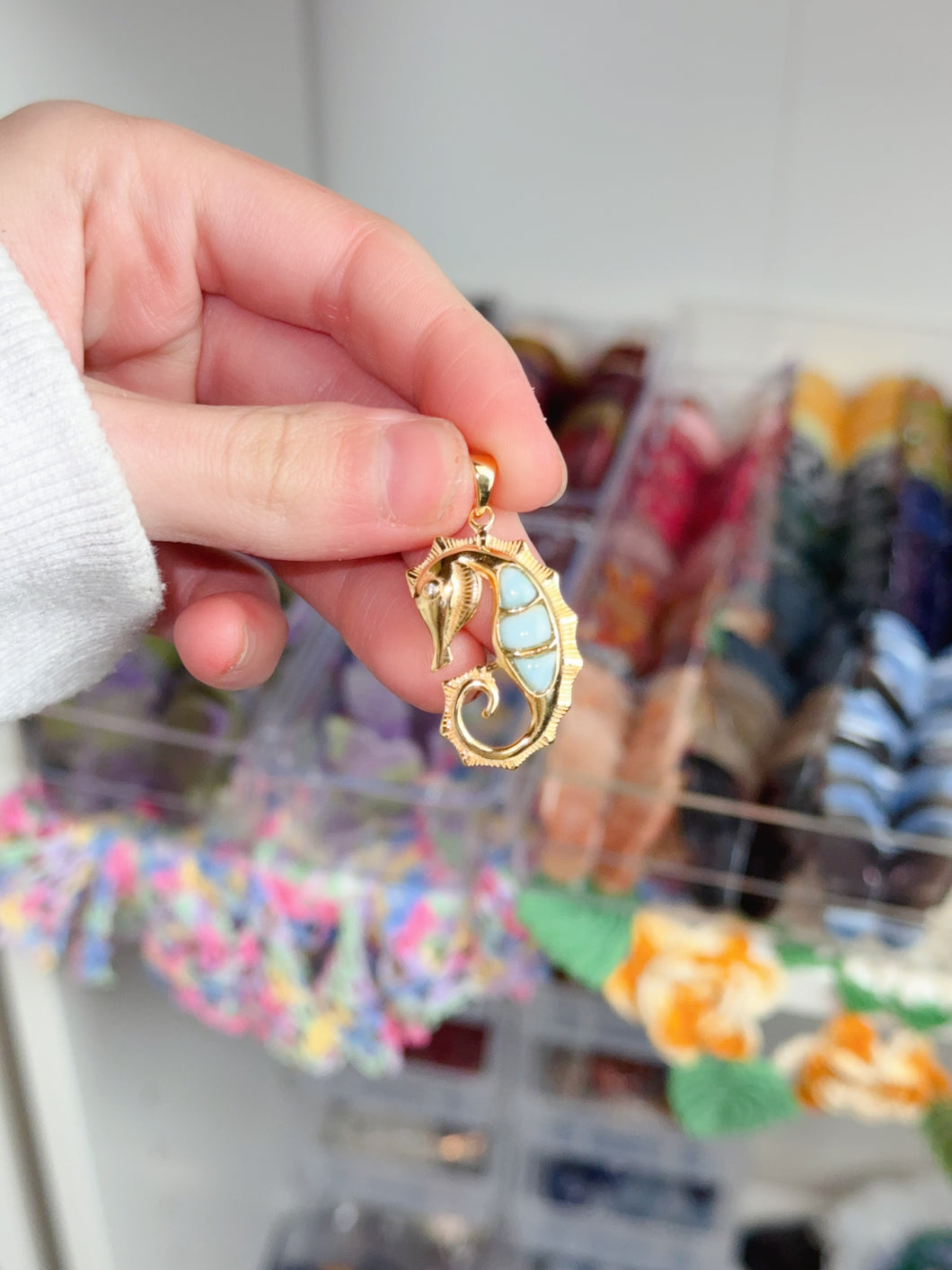 Gold 925 Larimar Seahorse Pendant