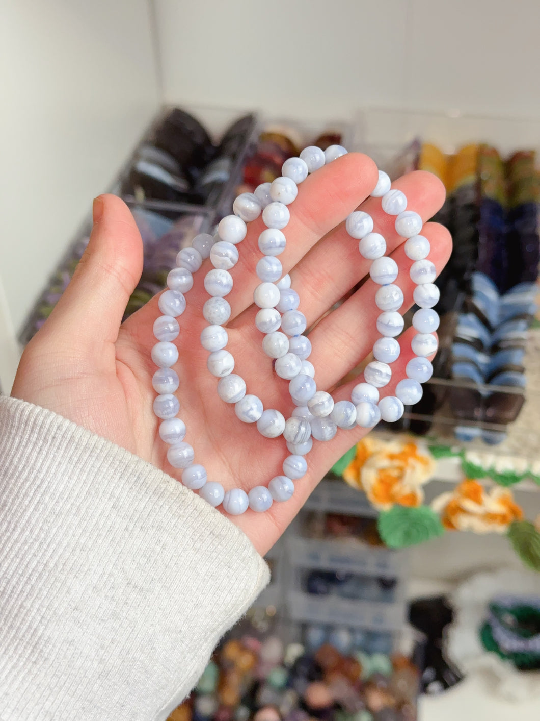 Blue Lace Agate Bracelet (Blue Chalcedony)