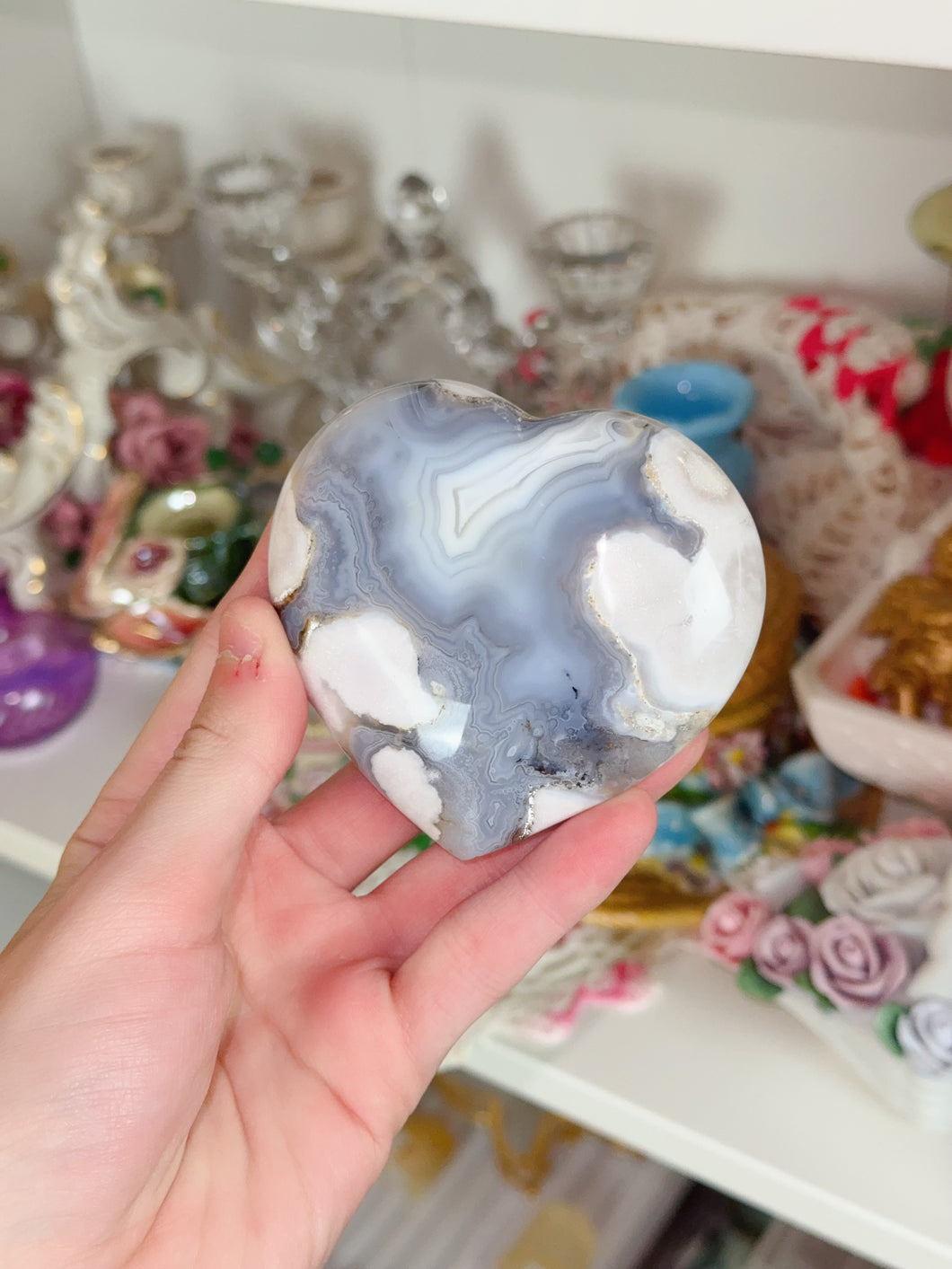 Banded Flower Agate Heart