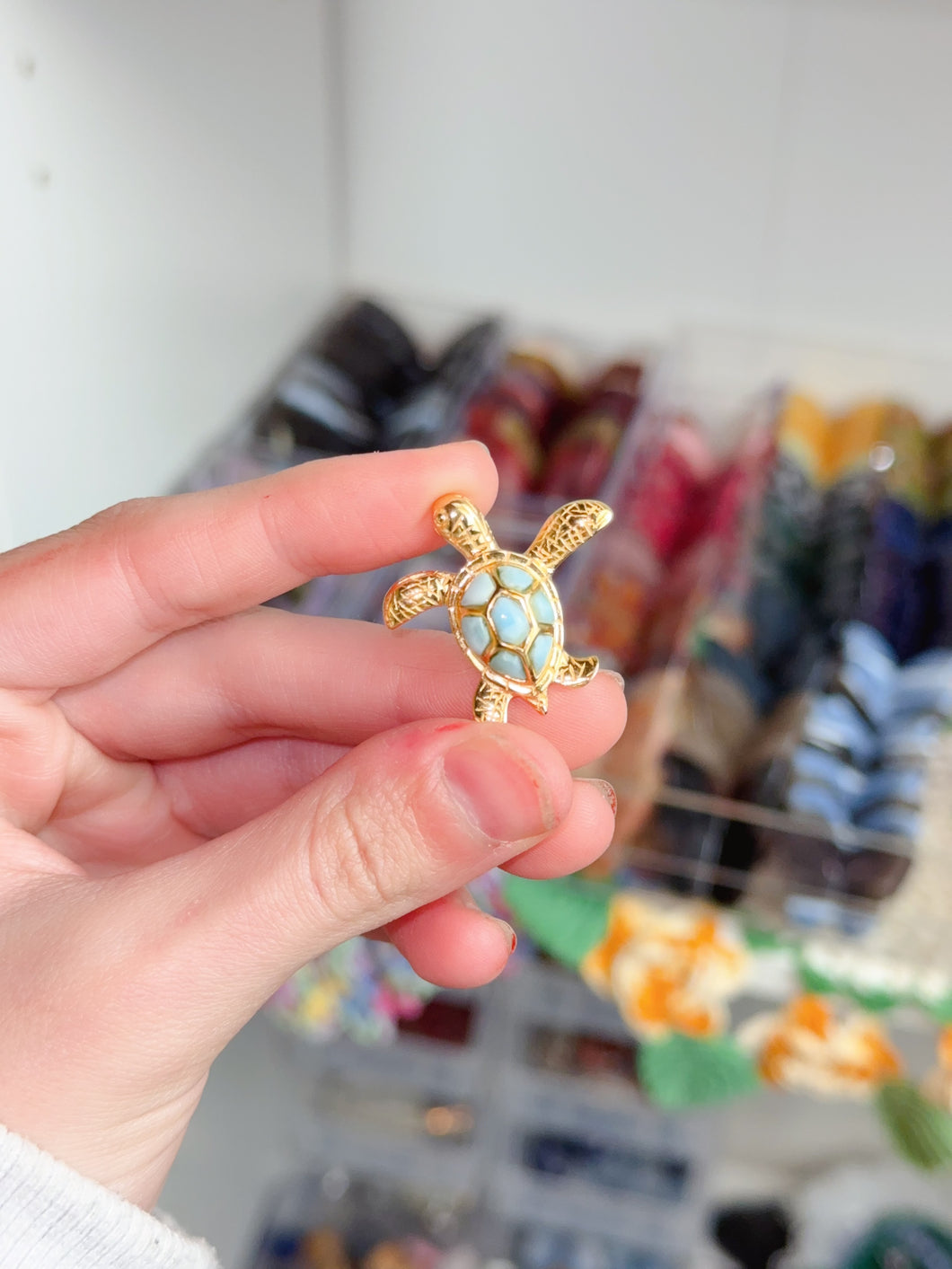 Gold 925 Larimar Turtle Pendant