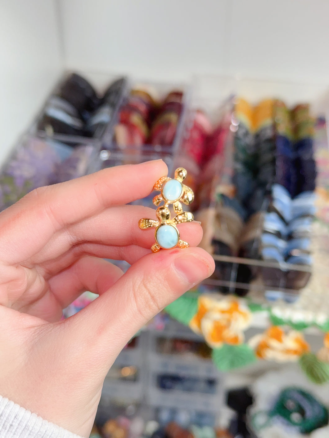 Gold 925 Larimar Turtles Pendant