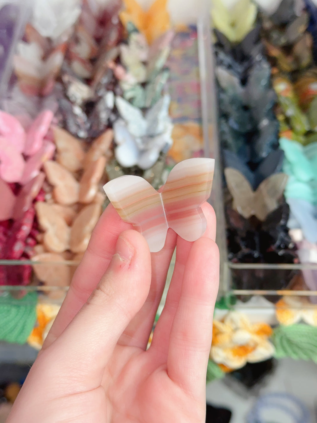 Mini Pink Banded Calcite Butterfly