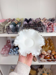 White Silver Crest Milk Glass Bowl