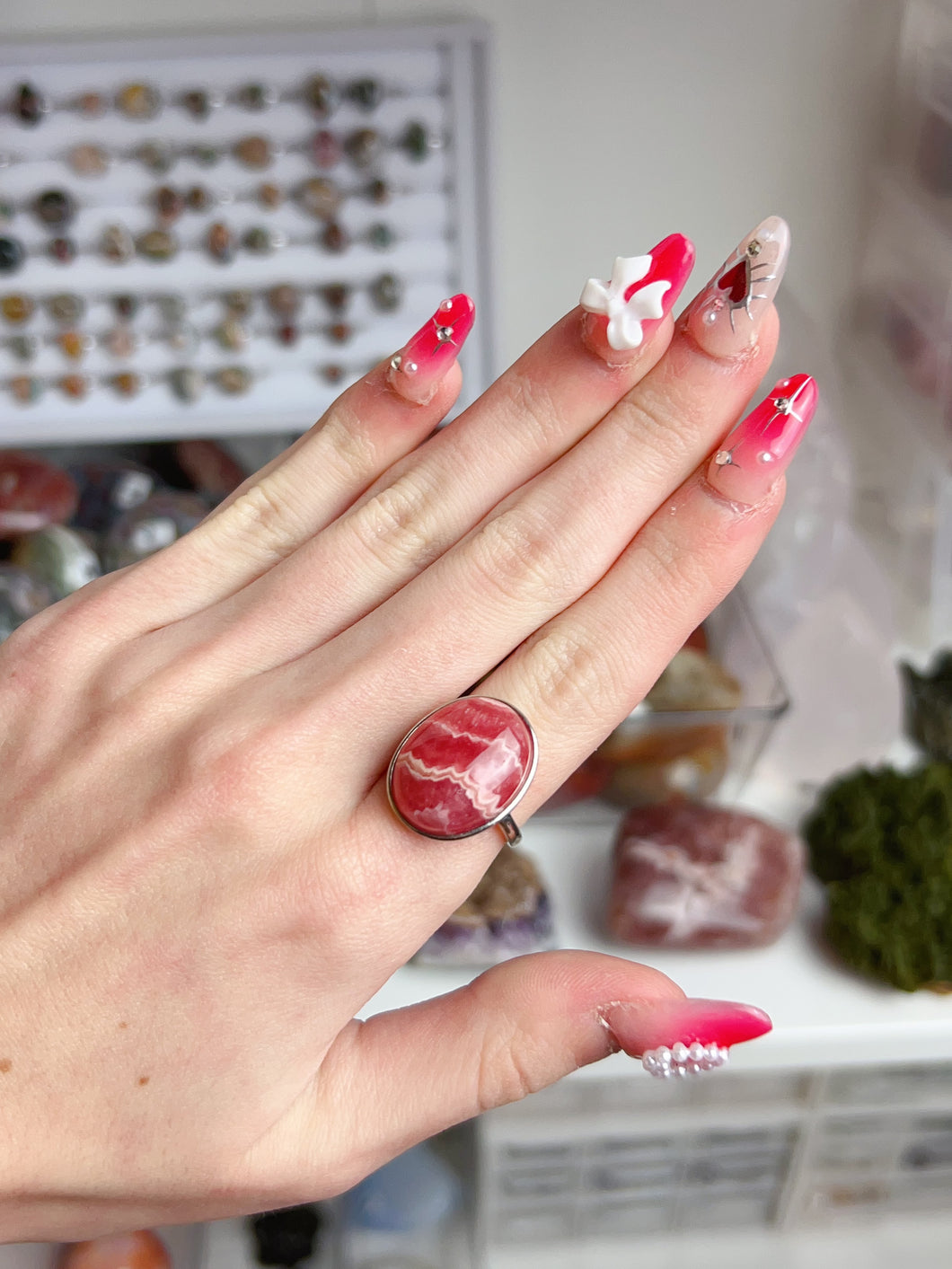 Adjustable Rhodochrosite Rings